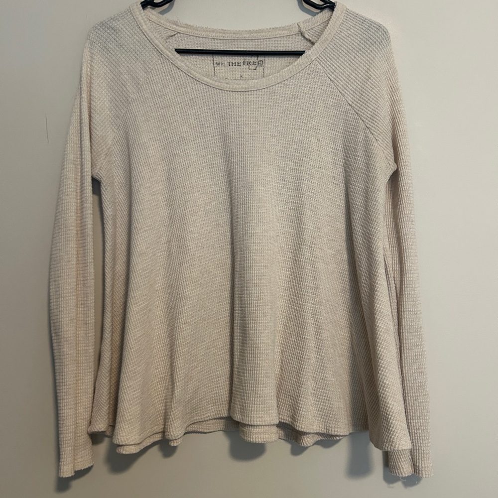 We The Free Cream Waffle Knit Long Sleeve Top